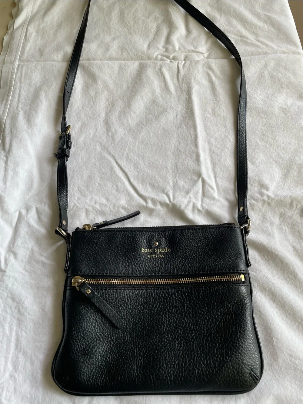 Kate Spade Black Pebbled Leather Crossbody with Gold Hardware